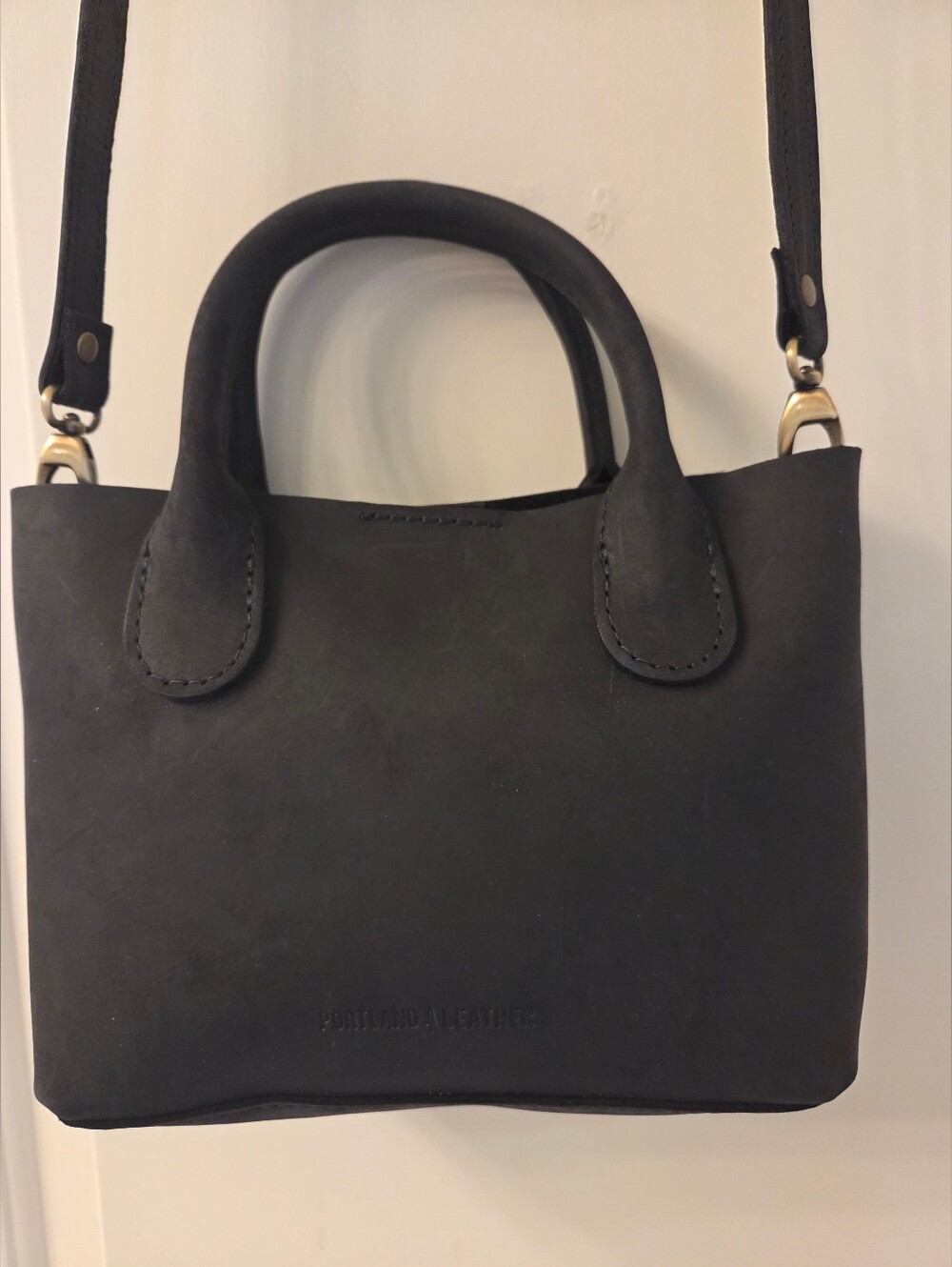 Portland Leather Small Raindrop Crossbody in Black Natural Suede